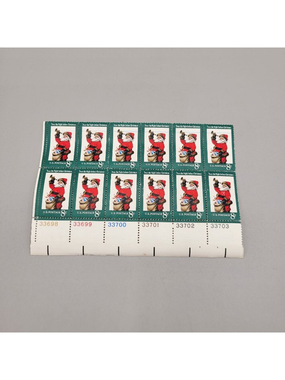 1970s USPS Twas The Night Before Christmas Pane 8 Cent Stamps